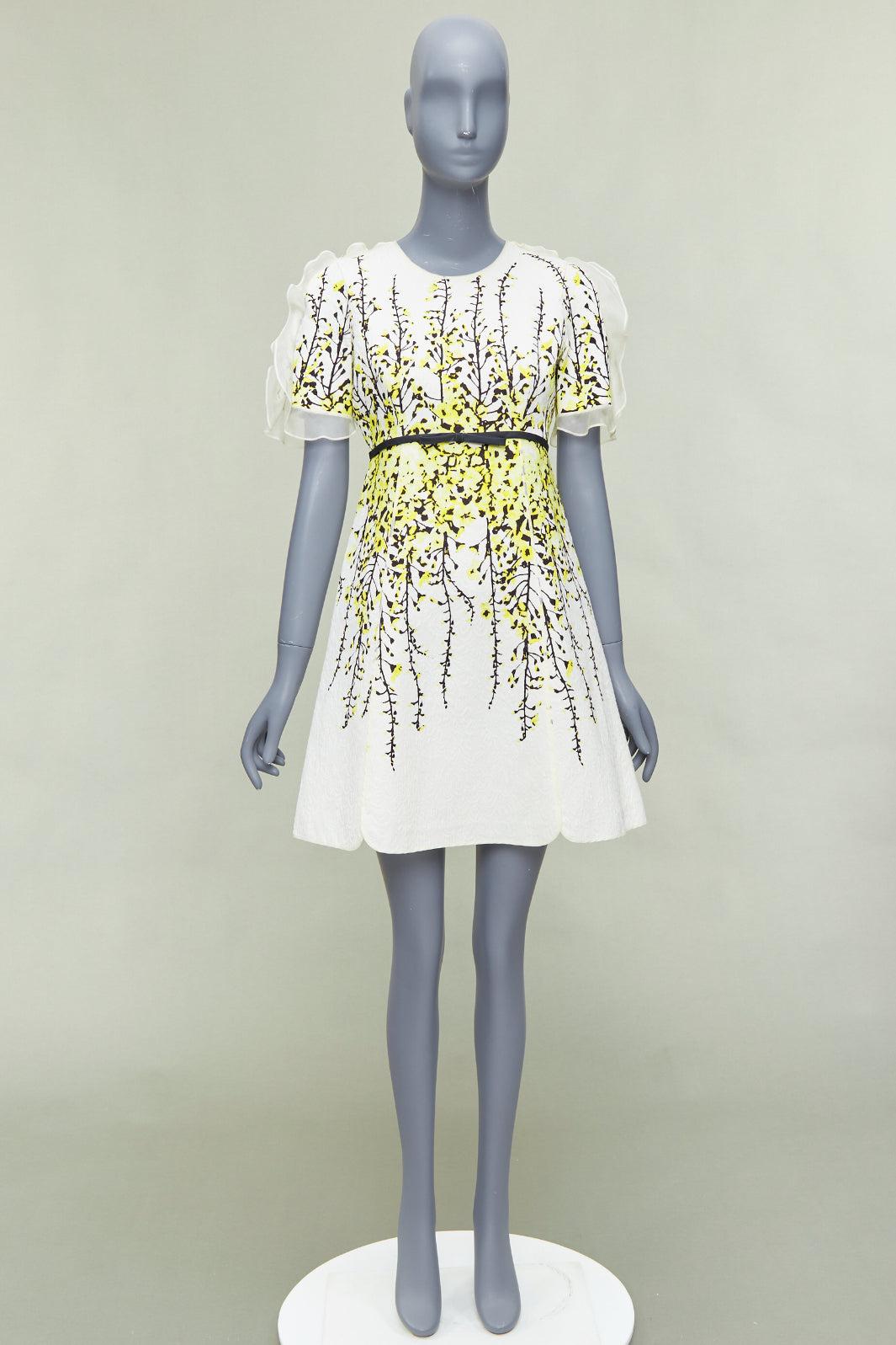 GIAMBATTISTA VALLI cream yellow floral jacquard flutter dress IT40 XS For Sale 4