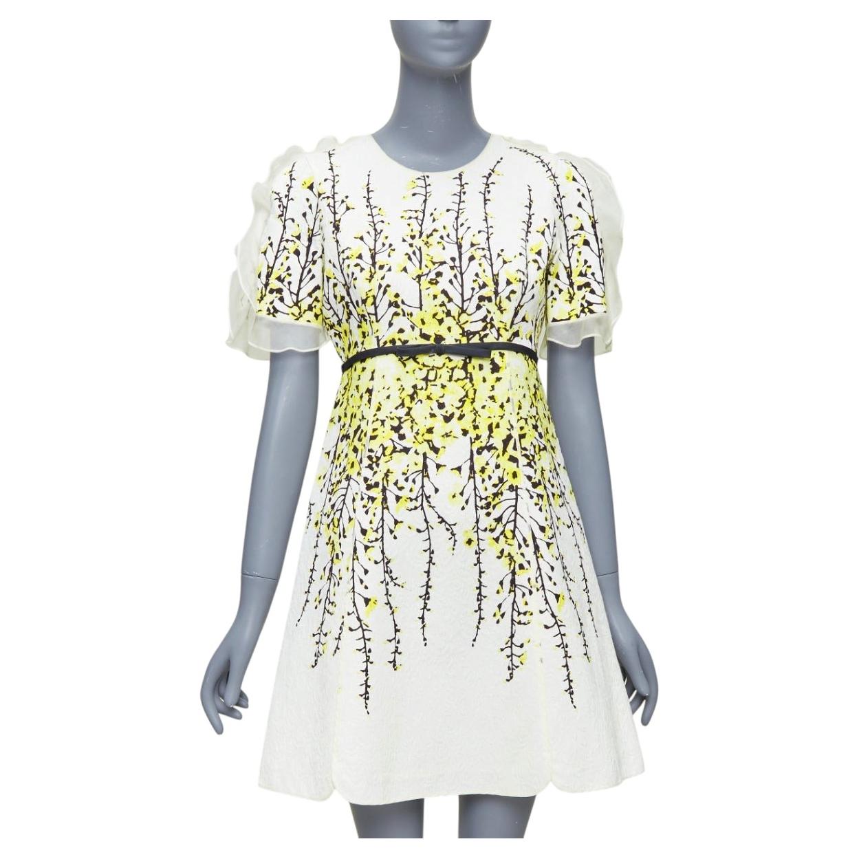 GIAMBATTISTA VALLI cream yellow floral jacquard flutter dress IT40 XS