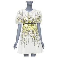 GIAMBATTISTA VALLI cream yellow floral jacquard flutter dress IT40 XS