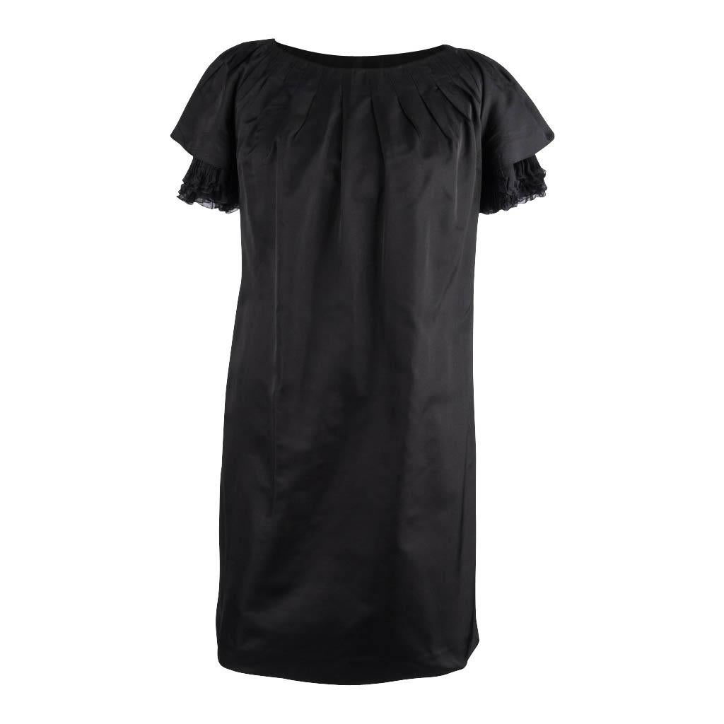 Giambattista Valli Dress Black Taffeta Silk Peekaboo Chiffon Sleeves 42 / S In Excellent Condition In Miami, FL