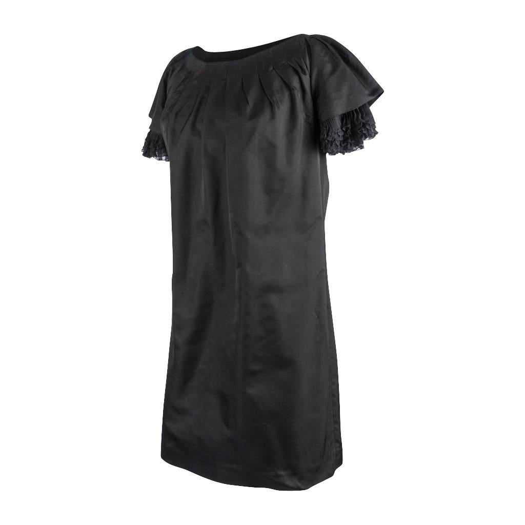 Giambattista Valli Dress Black Taffeta Silk Peekaboo Chiffon Sleeves 42 / S 2