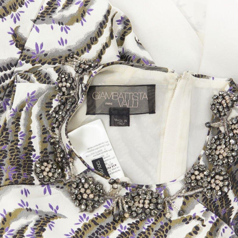 GIAMBATTISTA VALLI floral purple blossom jacquard crystal collar sheath dress XS For Sale 5