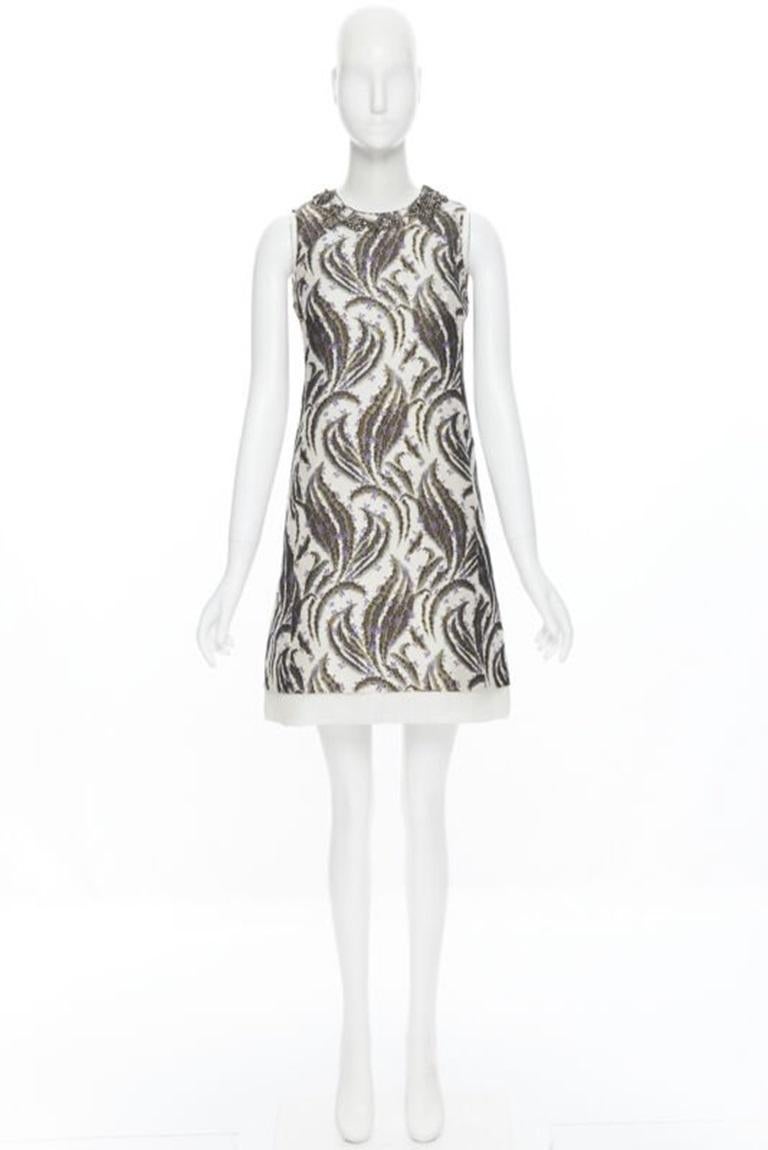 Gray GIAMBATTISTA VALLI floral purple blossom jacquard crystal collar sheath dress XS For Sale