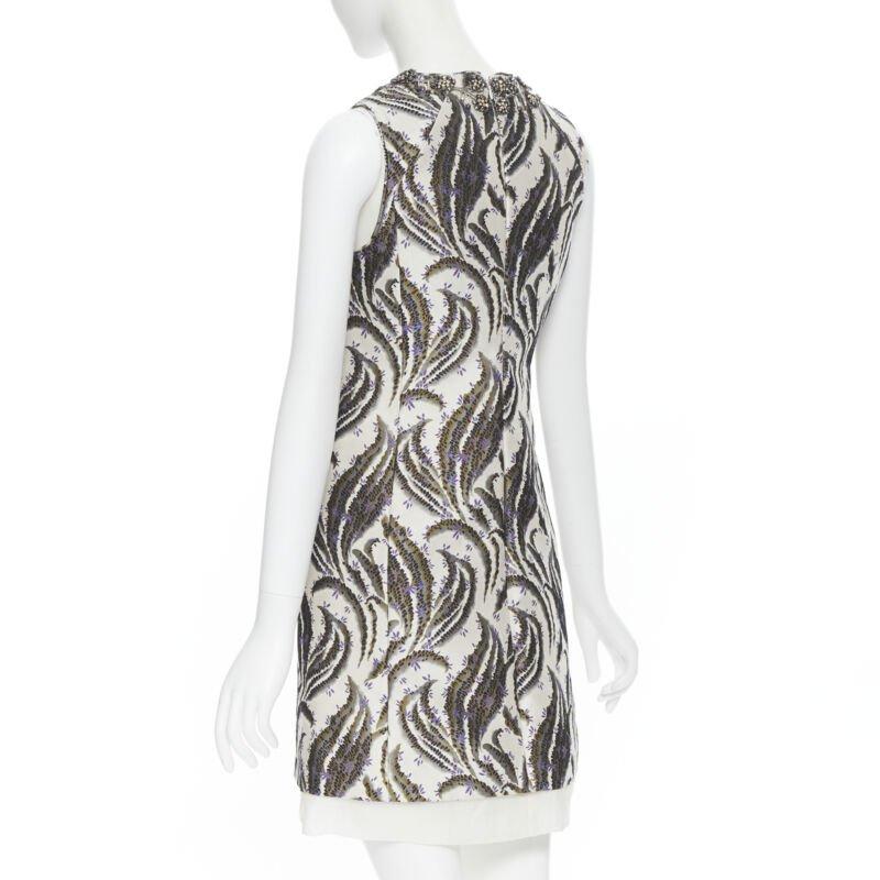 GIAMBATTISTA VALLI floral purple blossom jacquard crystal collar sheath dress XS For Sale 2