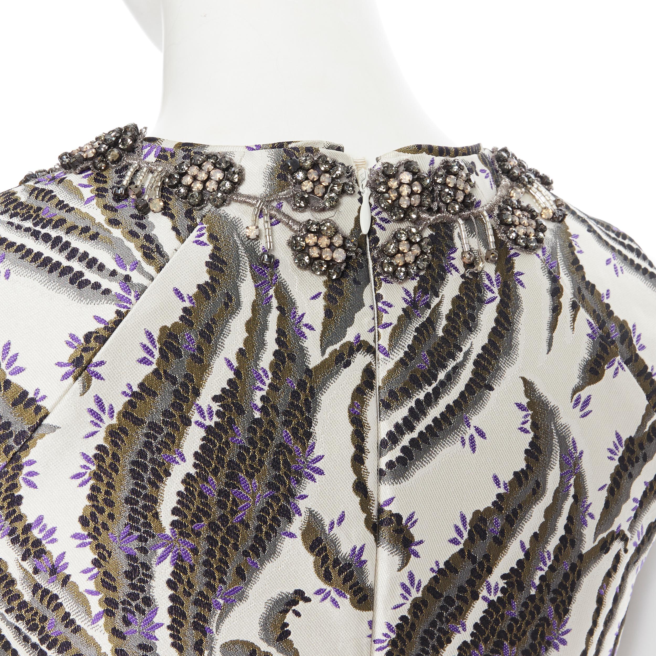 GIAMBATTISTA VALLI floral purple blossom jacquard crystal collar sheath dress XS 3