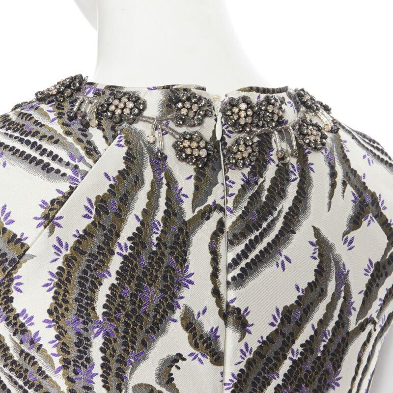 GIAMBATTISTA VALLI floral purple blossom jacquard crystal collar sheath dress XS For Sale 3