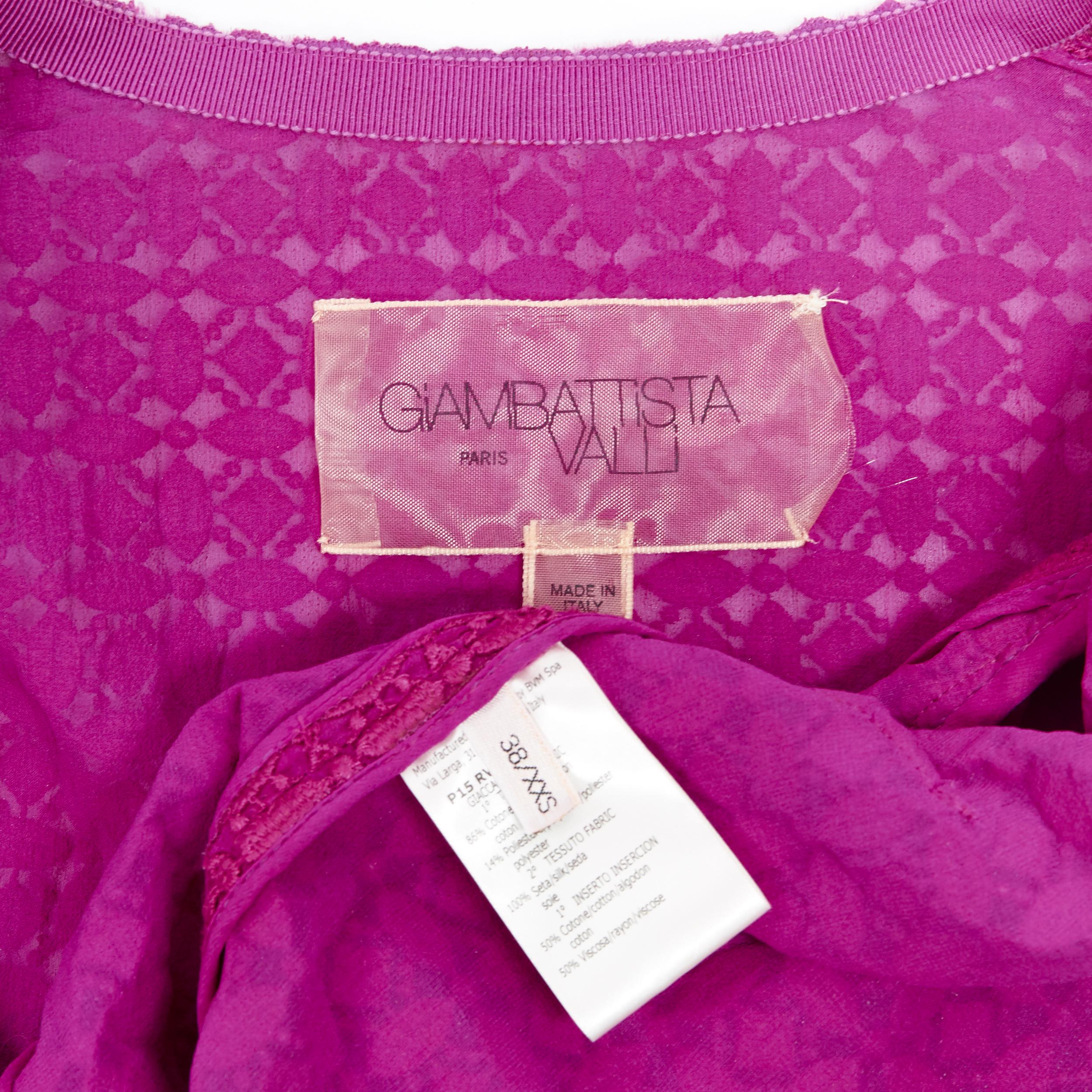 GIAMBATTISTA VALLI fuschia pink embroidery anglais lace 3/4 sleeve jacket XXS 4