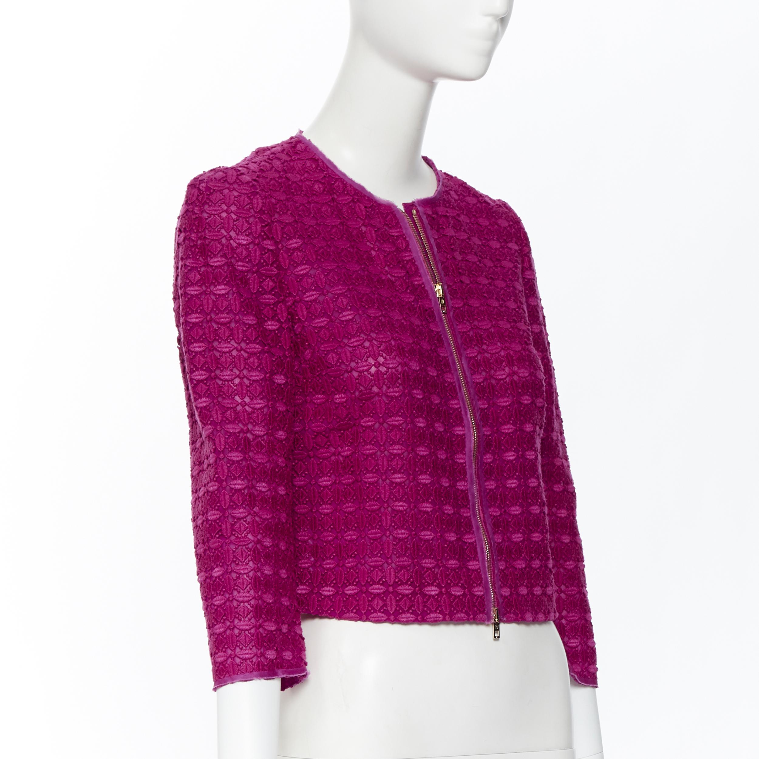 GIAMBATTISTA VALLI fuschia pink embroidery anglais lace 3/4 sleeve jacket XXS In Excellent Condition In Hong Kong, NT