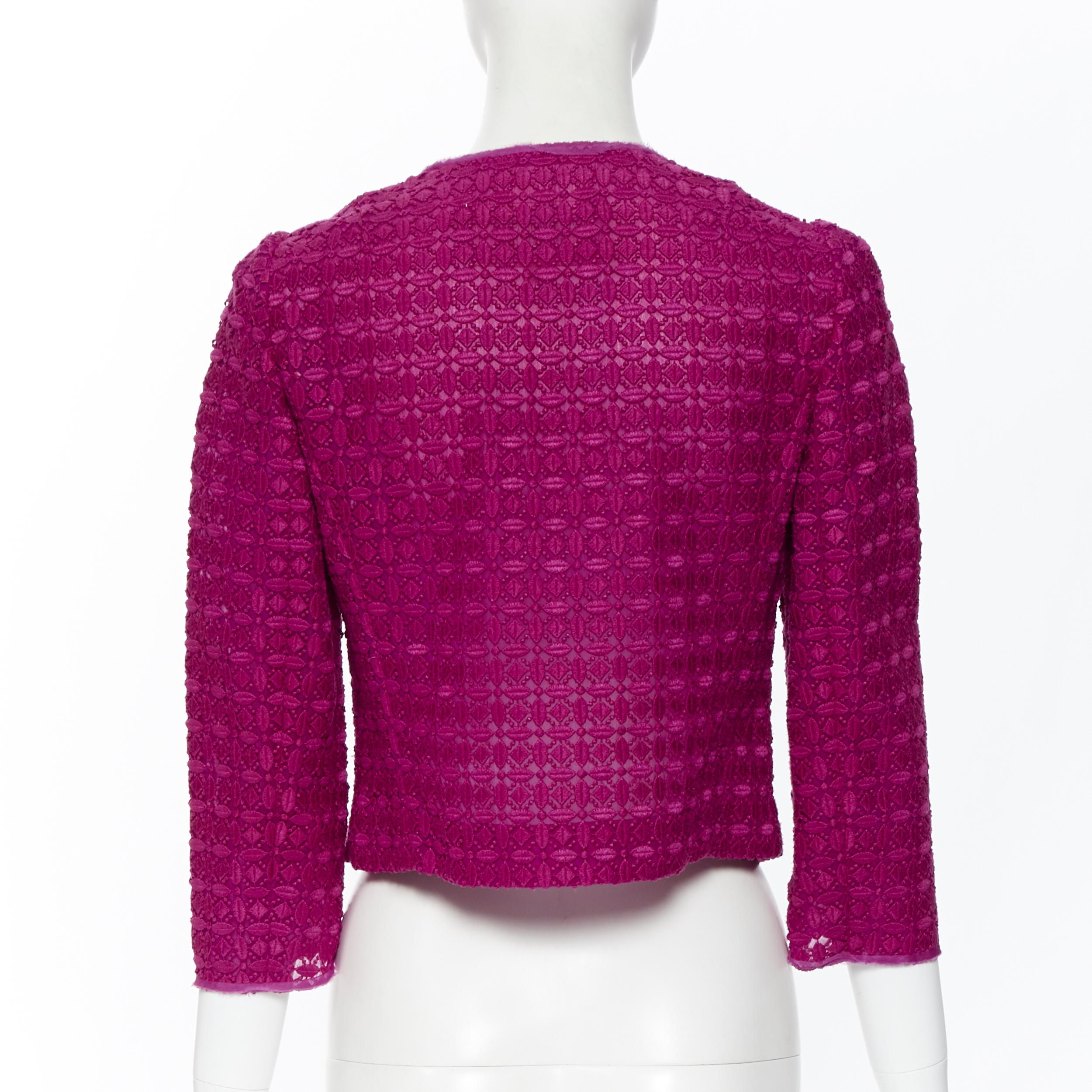 GIAMBATTISTA VALLI fuschia pink embroidery anglais lace 3/4 sleeve jacket XXS 1