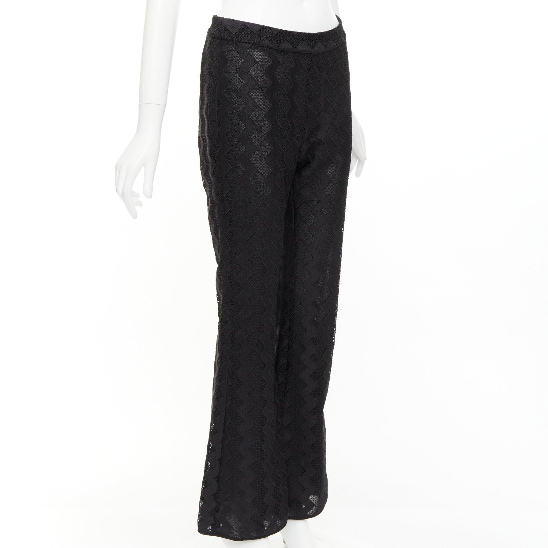 Black GIAMBATTISTA VALLI GIAMBA black zigzag lace lined flare pants IT40 XS For Sale