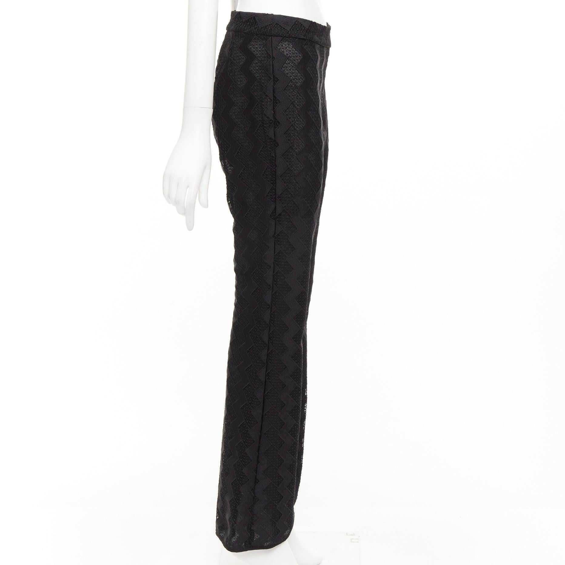 GIAMBATTISTA VALLI GIAMBA black zigzag lace lined flare pants IT40 XS In Excellent Condition For Sale In Hong Kong, NT
