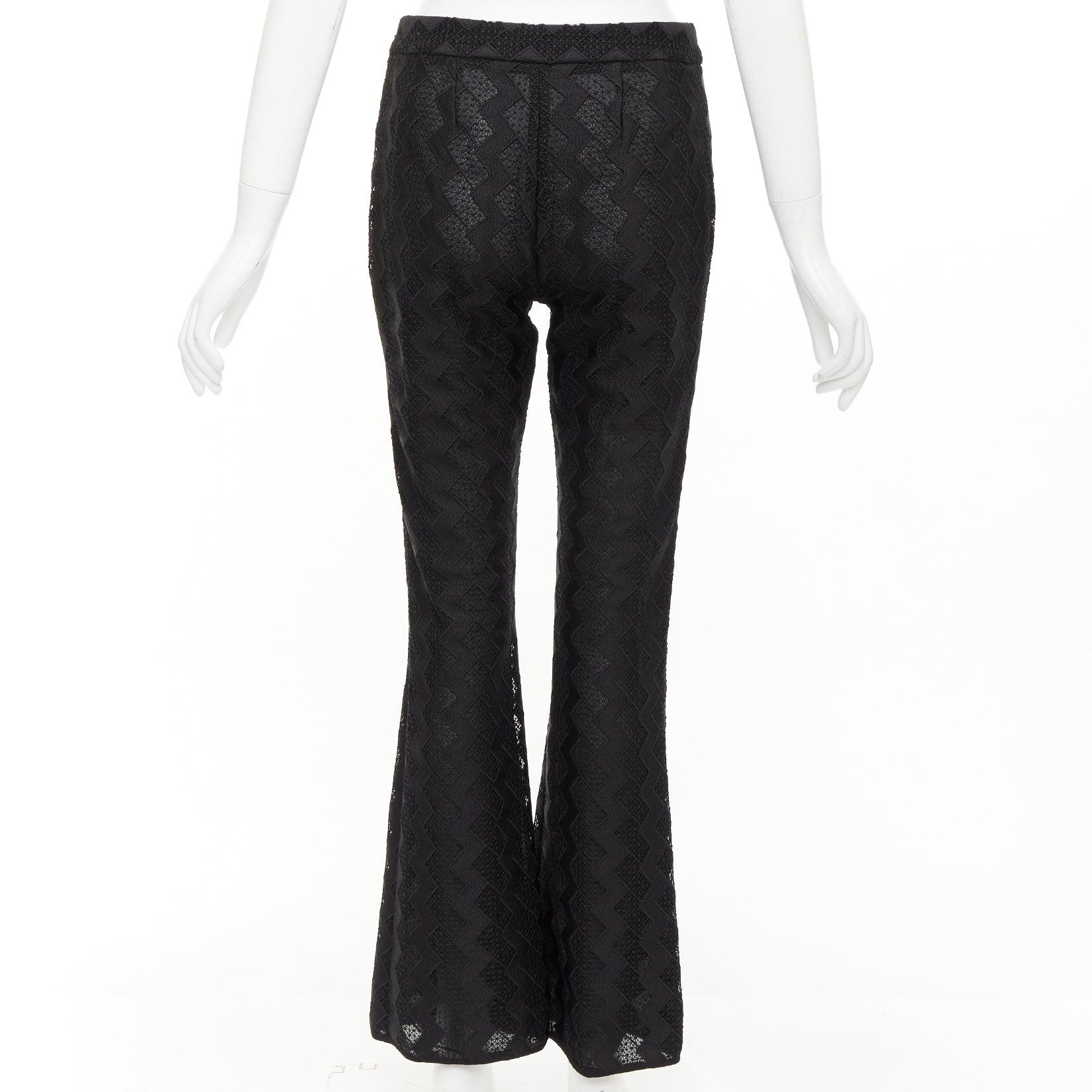 Women's GIAMBATTISTA VALLI GIAMBA black zigzag lace lined flare pants IT40 XS For Sale