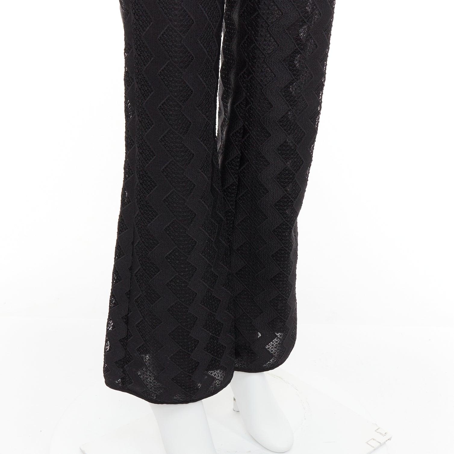 GIAMBATTISTA VALLI GIAMBA black zigzag lace lined flare pants IT40 XS For Sale 2