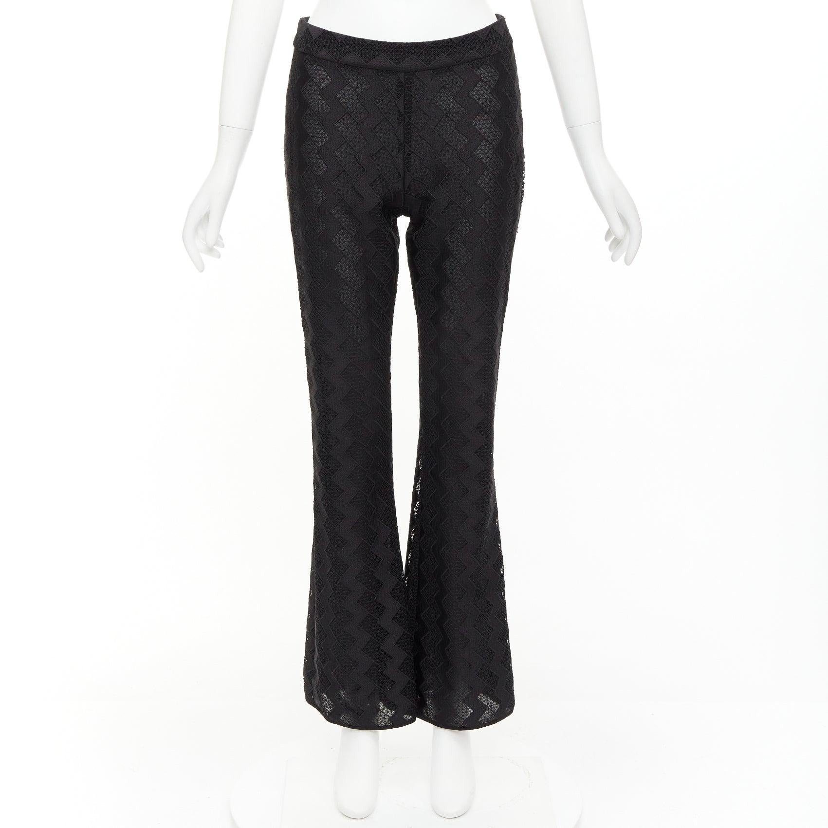 GIAMBATTISTA VALLI GIAMBA black zigzag lace lined flare pants IT40 XS For Sale 4
