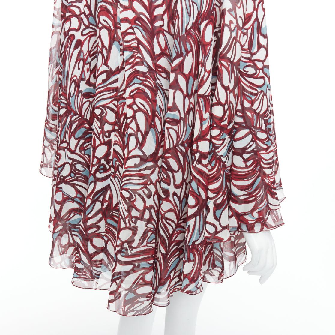 Gray GIAMBATTISTA VALLI GIAMBA burgundy abstract print cape dress IT38 XXS For Sale