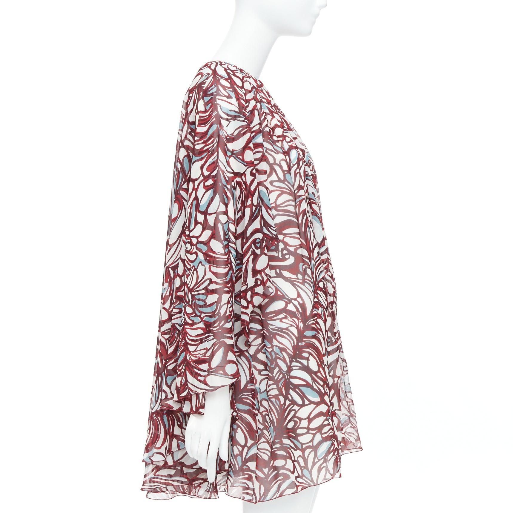 GIAMBATTISTA VALLI GIAMBA burgundy abstract print cape dress IT38 XXS In New Condition For Sale In Hong Kong, NT