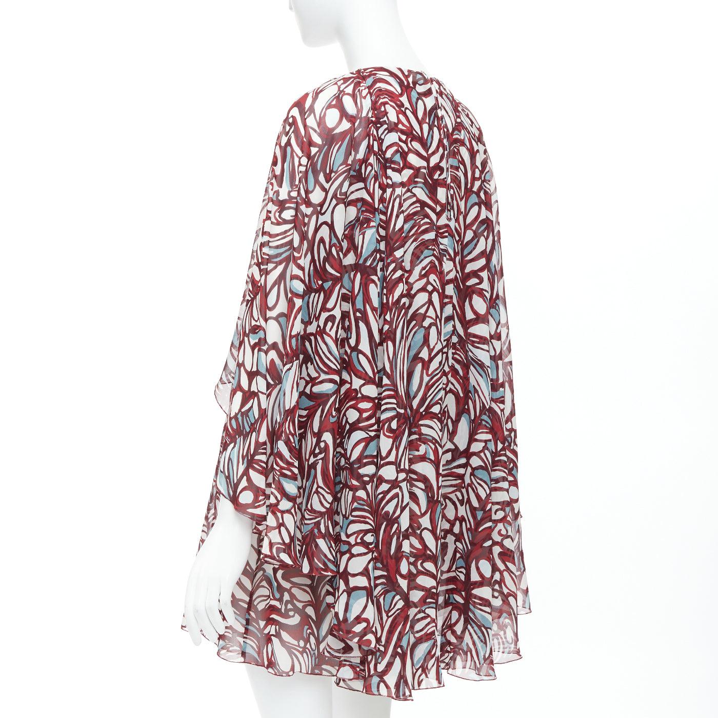 GIAMBATTISTA VALLI GIAMBA burgundy abstract print cape dress IT38 XXS For Sale 1