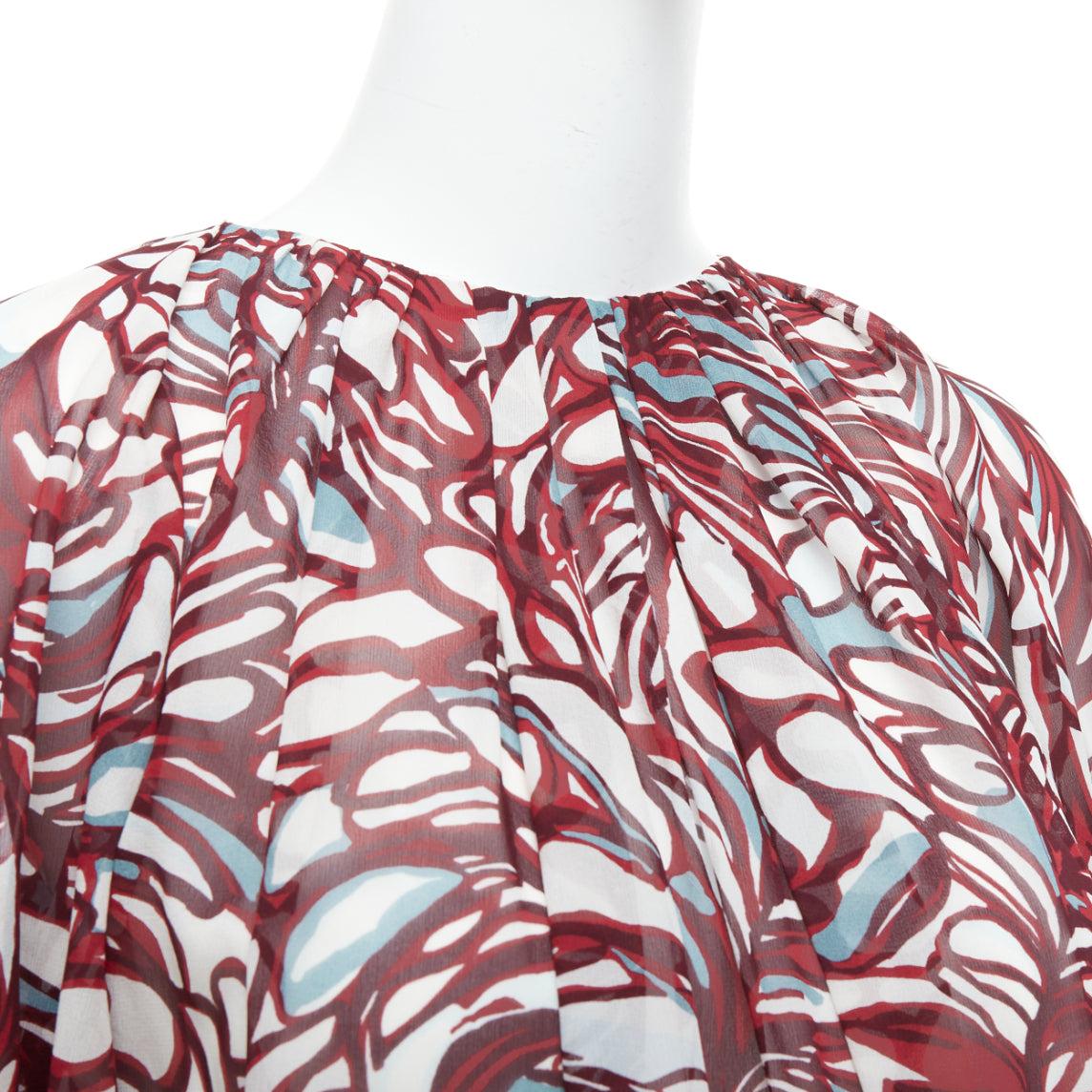 GIAMBATTISTA VALLI GIAMBA burgundy abstract print cape dress IT38 XXS For Sale 2