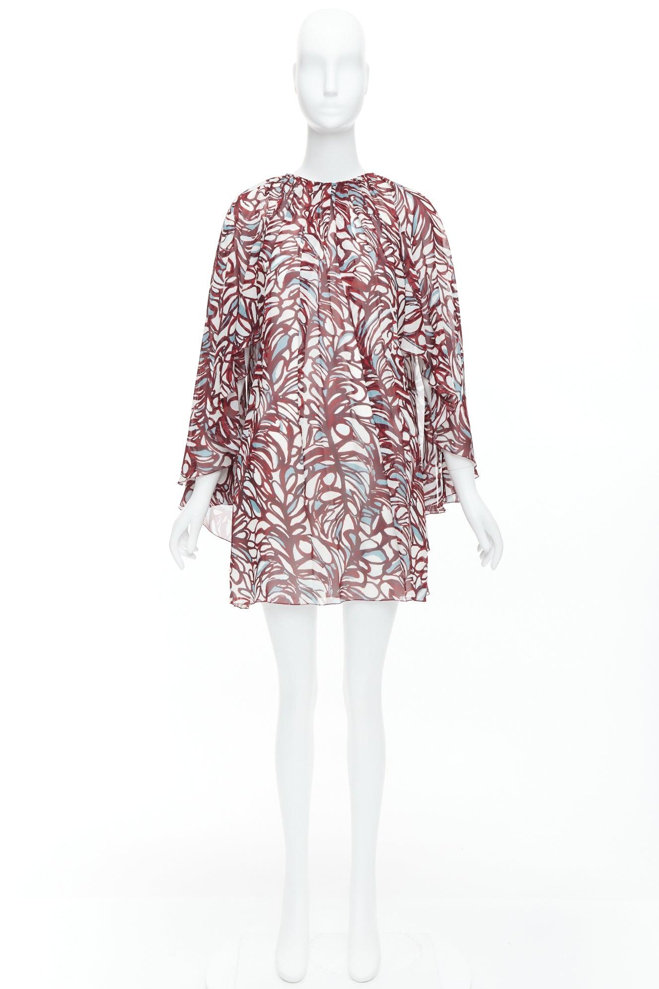 GIAMBATTISTA VALLI GIAMBA burgundy abstract print cape dress IT38 XXS For Sale 4