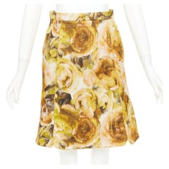 GIAMBATTISTA VALLI gold yellow floral jacquard high waist skirt IT40 XS