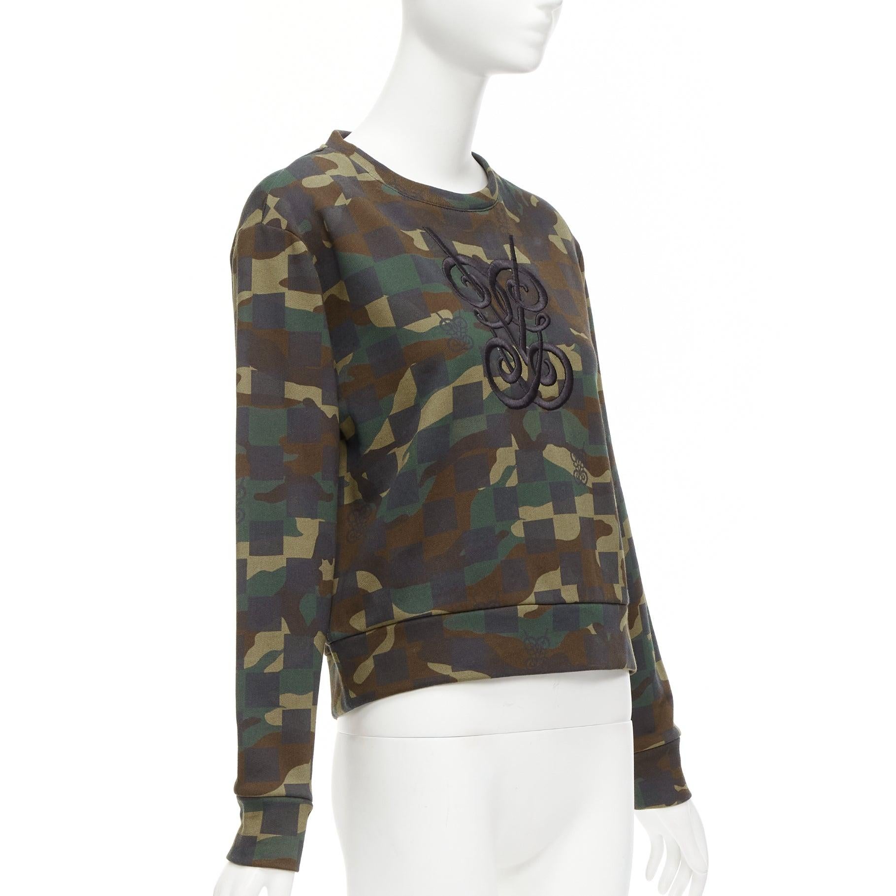 Black GIAMBATTISTA VALLI green graphic camouflage logo embroidery crew sweatshirt XS For Sale