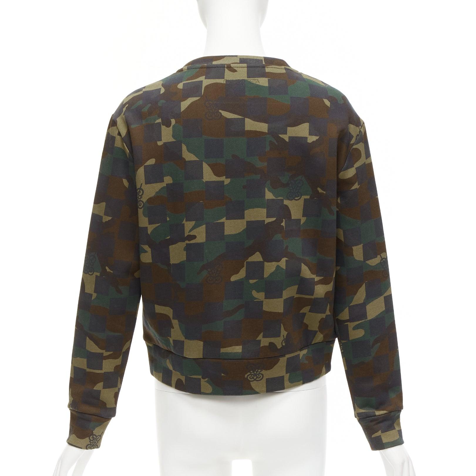 Women's GIAMBATTISTA VALLI green graphic camouflage logo embroidery crew sweatshirt XS For Sale