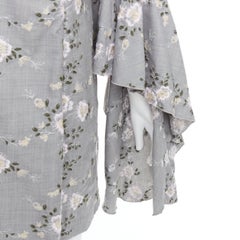 GIAMBATTISTA VALLI grey wool floral embroidery cascade bell sleeve dress IT38