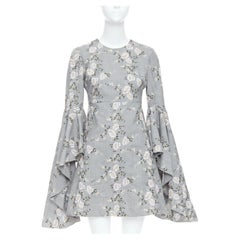 GIAMBATTISTA VALLI grey wool floral embroidery cascade bell sleeve dress IT38