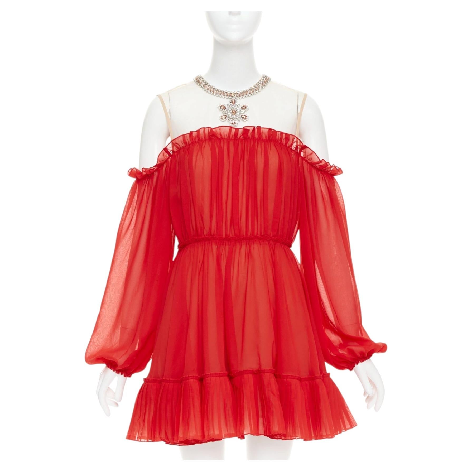 Giambattista Valli H&M 2019 Runway mousseline de soie collier de cristaux mini robe IT40 XS. en vente