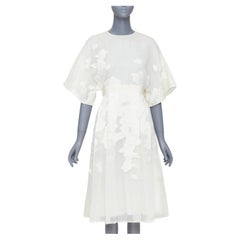 GIAMBATTISTA VALLI ivory cotton silk floral cloque pleated midi dress IT40 XS