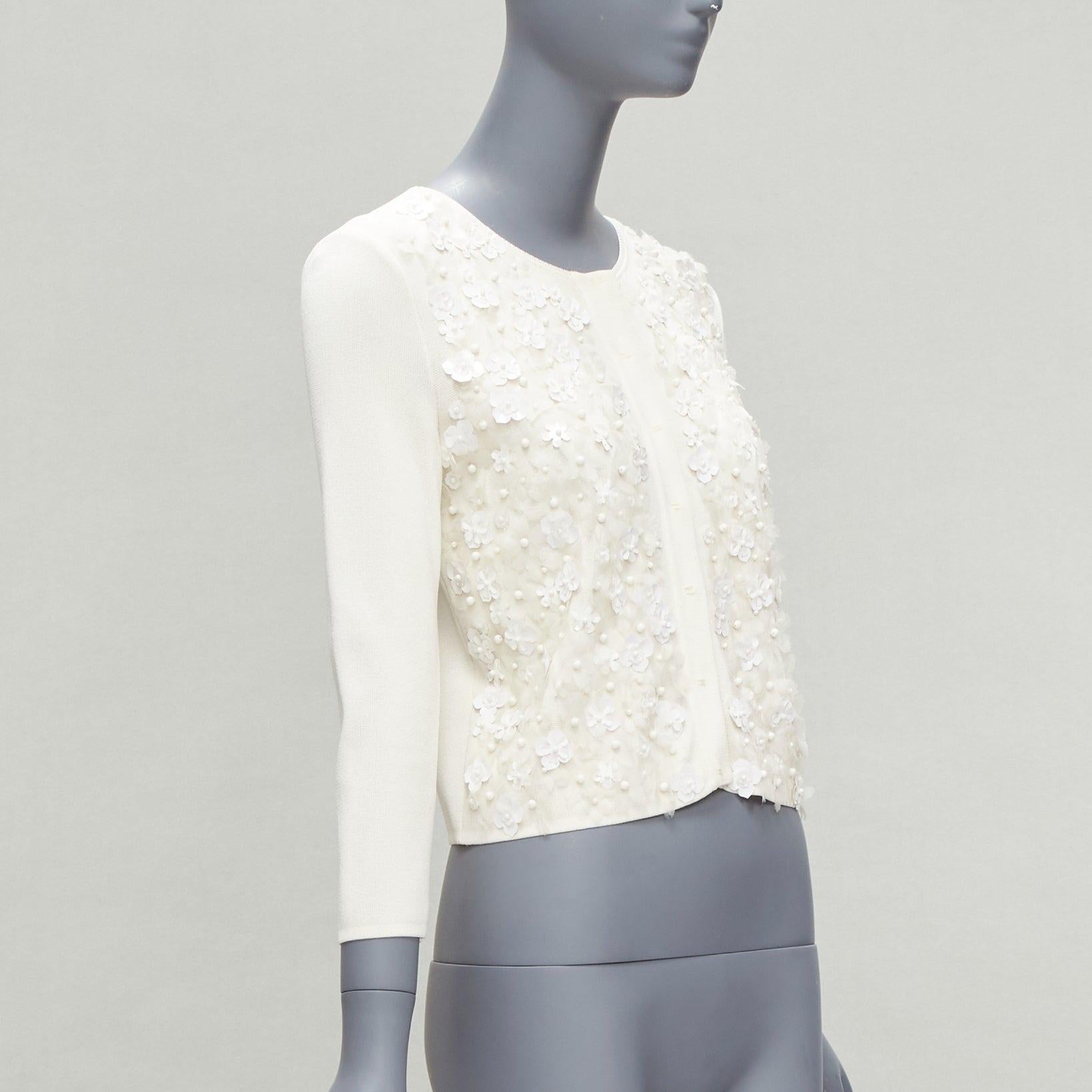 GIAMBATTISTA VALLI ivory white floral embellished cropped cardigan IT38 XS In Good Condition In Hong Kong, NT