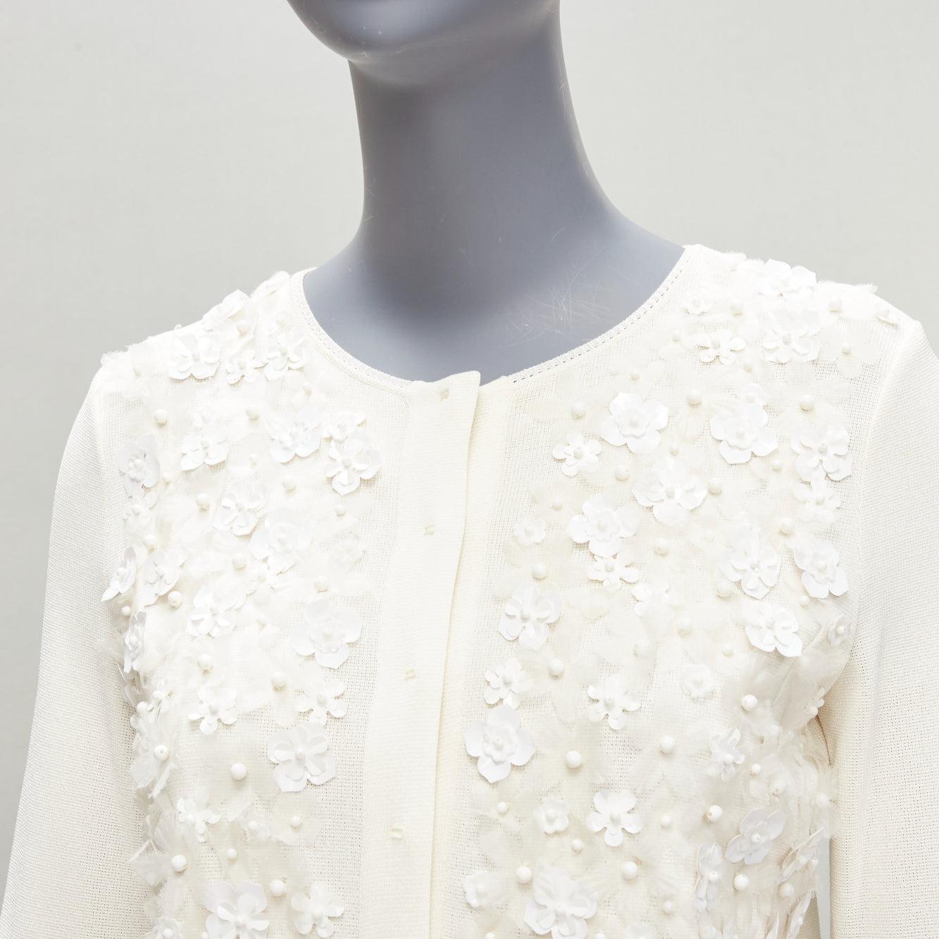 GIAMBATTISTA VALLI ivory white floral embellished cropped cardigan IT38 XS 3