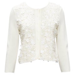 GIAMBATTISTA VALLI elfenbeinfarbene, weiße, floral verzierte, cropped Strickjacke IT38 XS