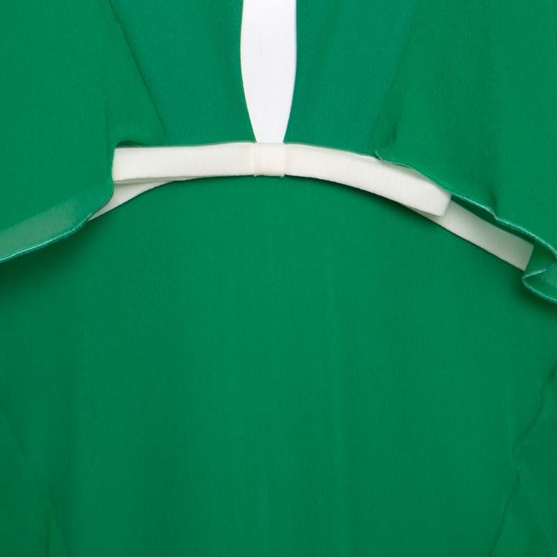 Women's Giambattista Valli Kelly Green Silk Ruffled Tiered Sleeve Evening Gown XL