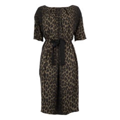 Giambattista Valli Khaki Silk Leopard Print Dress Size L