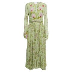 Giambattista Valli Light Green Floral Print Silk Long Sleeve Draped Gown M