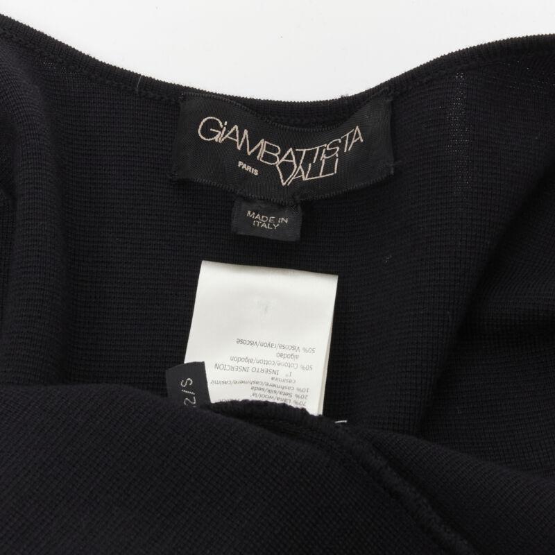 GIAMBATTISTA VALLI Maglia black wool silk cashmere draped cap sleeve cardigan S 6