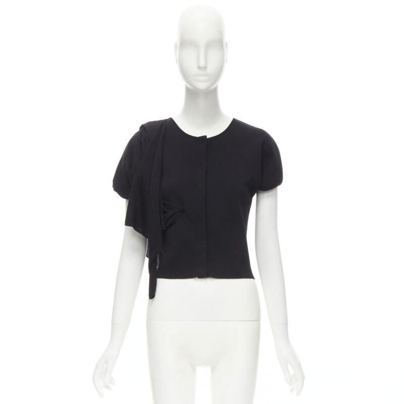 GIAMBATTISTA VALLI Maglia black wool silk cashmere draped cap sleeve cardigan S 7