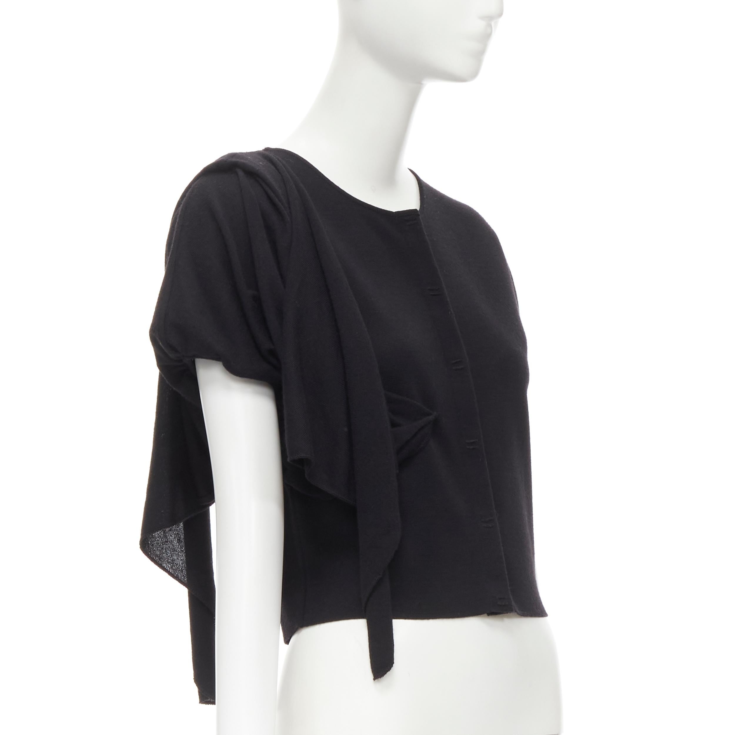 Black GIAMBATTISTA VALLI Maglia black wool silk cashmere draped cap sleeve cardigan S For Sale