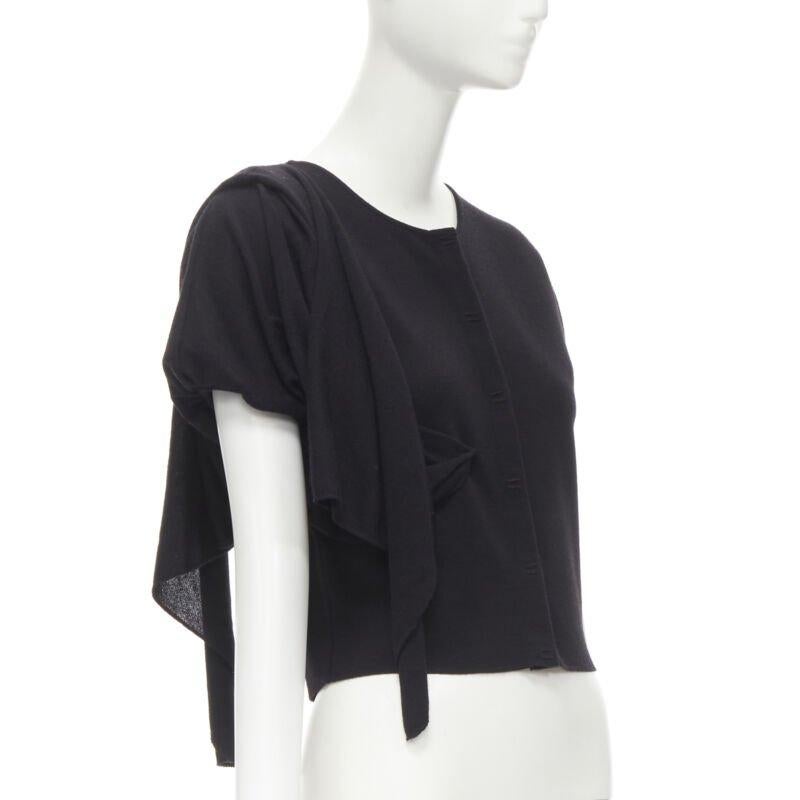 GIAMBATTISTA VALLI Maglia black wool silk cashmere draped cap sleeve cardigan S In Excellent Condition In Hong Kong, NT