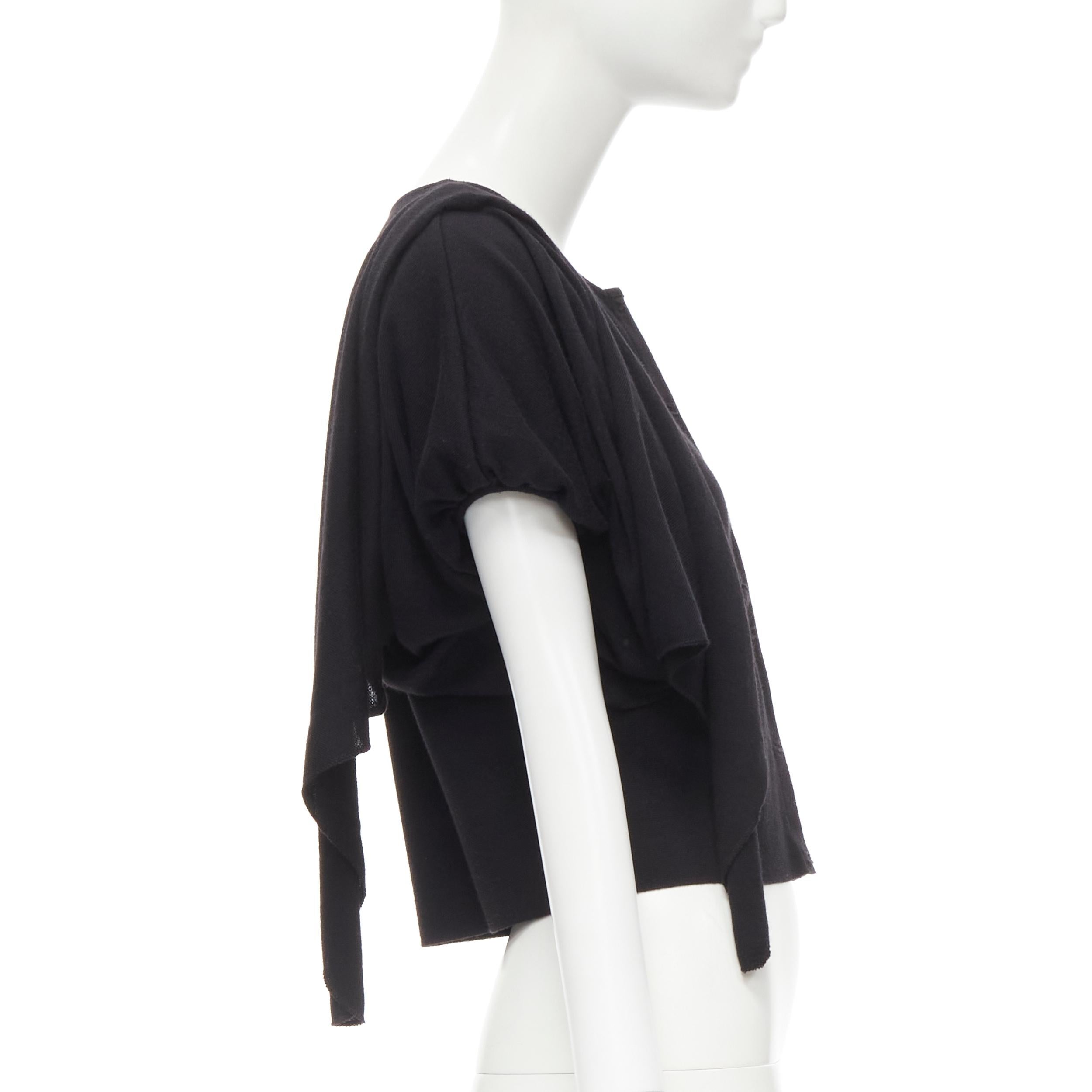 GIAMBATTISTA VALLI Maglia black wool silk cashmere draped cap sleeve cardigan S In Excellent Condition For Sale In Hong Kong, NT