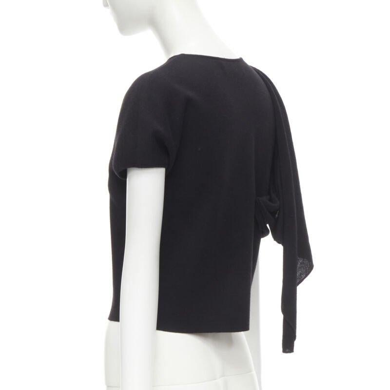GIAMBATTISTA VALLI Maglia black wool silk cashmere draped cap sleeve cardigan S 2