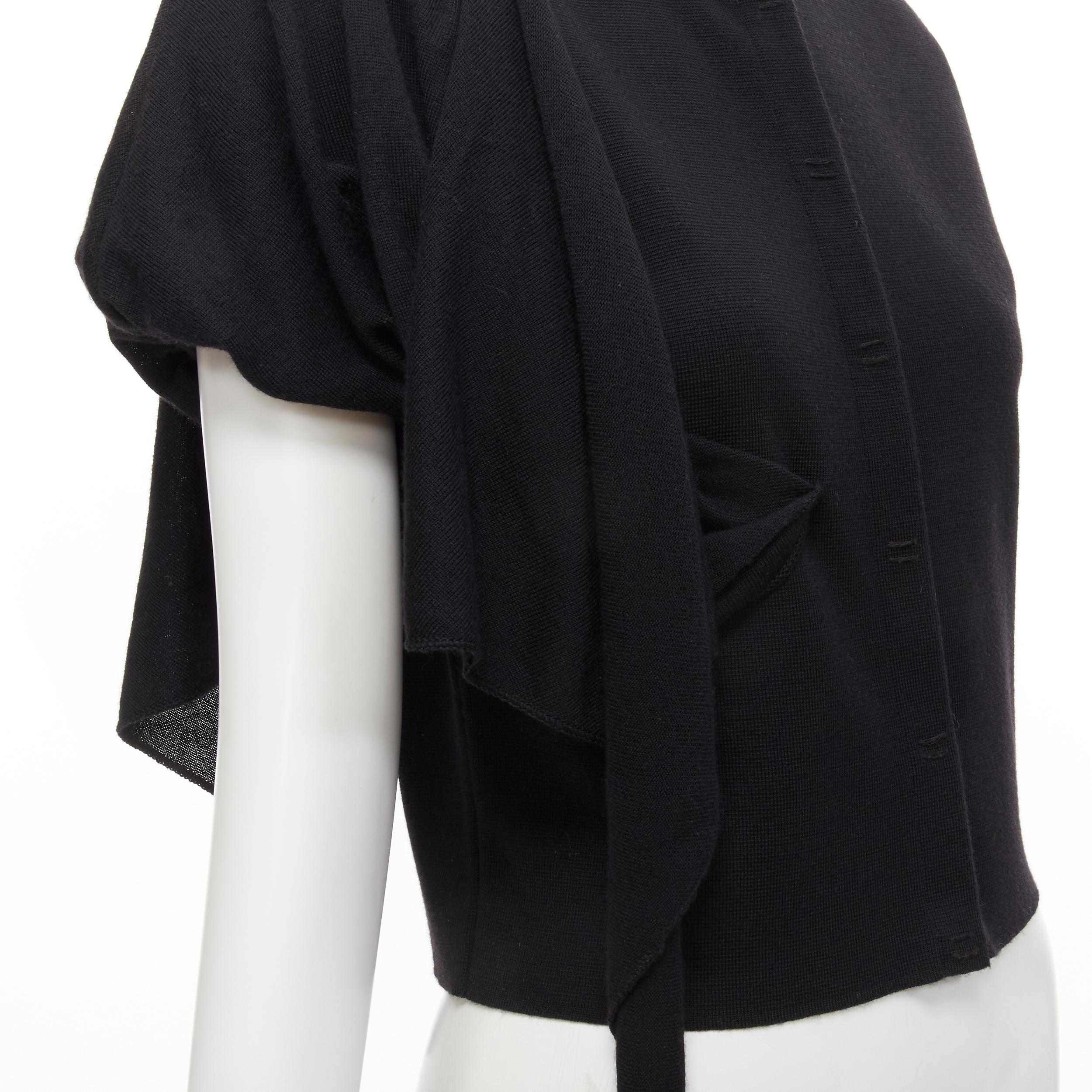 GIAMBATTISTA VALLI Maglia black wool silk cashmere draped cap sleeve cardigan S For Sale 3