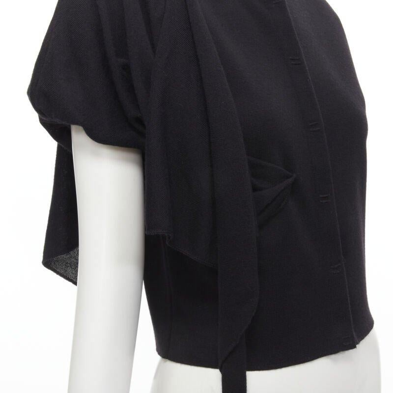 GIAMBATTISTA VALLI Maglia black wool silk cashmere draped cap sleeve cardigan S 4