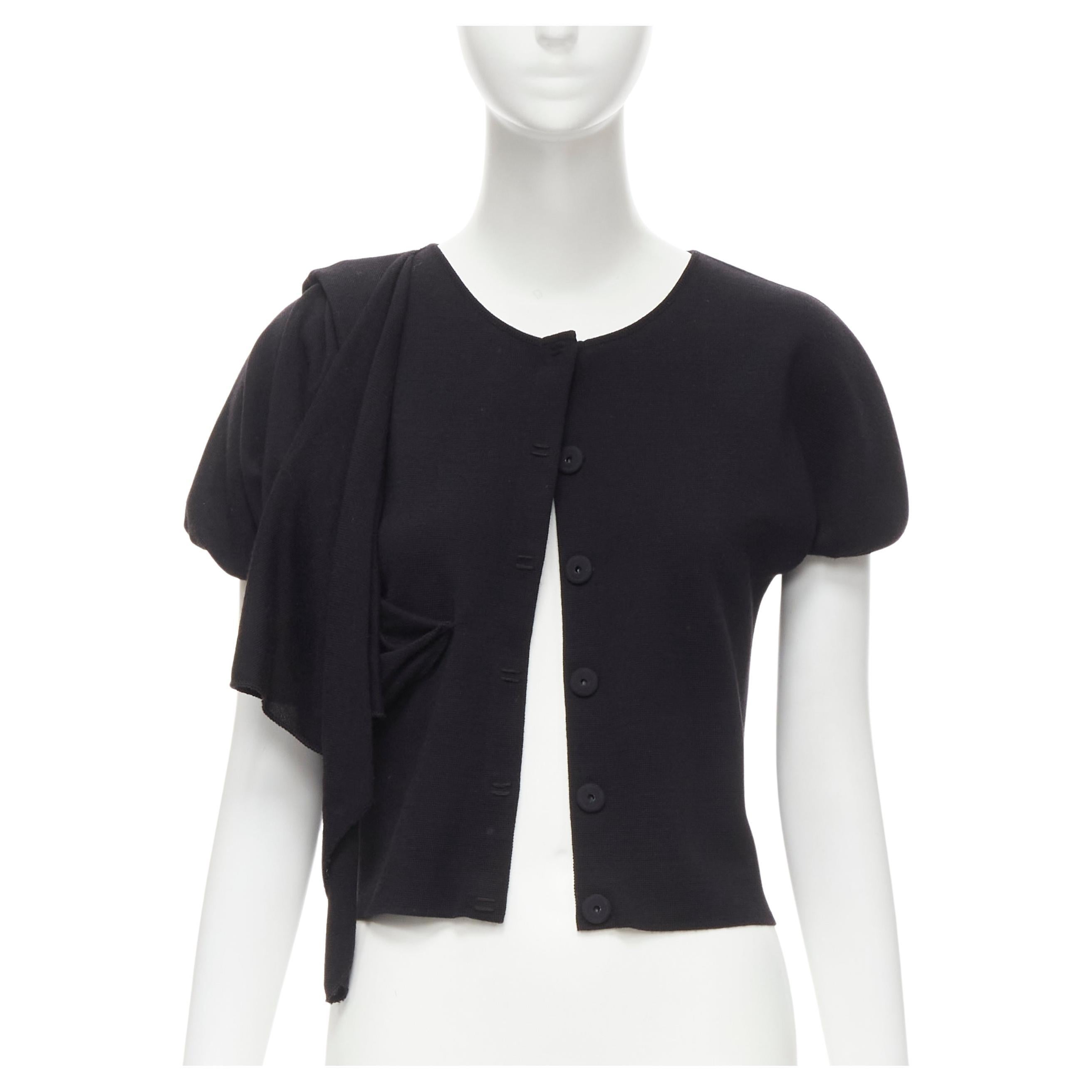 GIAMBATTISTA VALLI Maglia black wool silk cashmere draped cap sleeve cardigan S For Sale