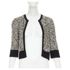 GIAMBATTISTA VALLI metallic bronze wool boucle bordered crop cardigan IT38 XXS