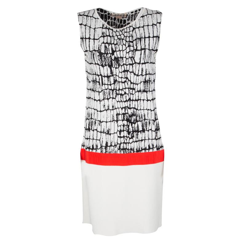 Gray Giambattista Valli Monochrome Jacquard Knit Waist Detail Sleeveless Dress L