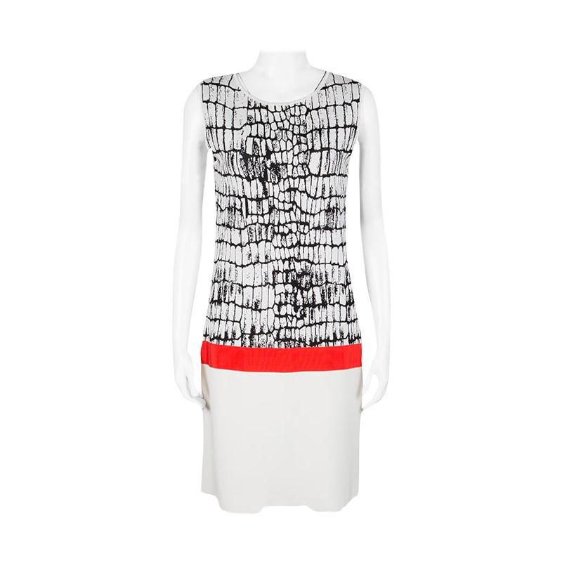Giambattista Valli Monochrome Jacquard Knit Waist Detail Sleeveless Dress L