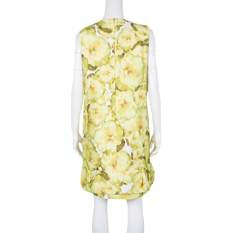 Yellow Giambattista Valli Multicolor Floral Print Sleeveless Dress M