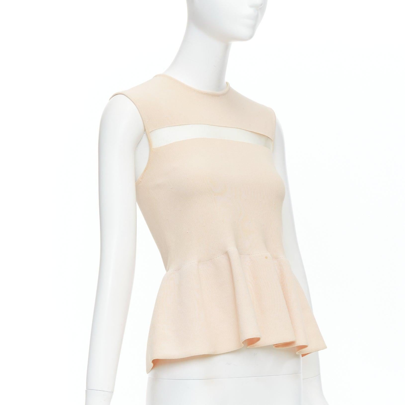 White GIAMBATTISTA VALLI nude cotton sheer panel peplum top XXS For Sale